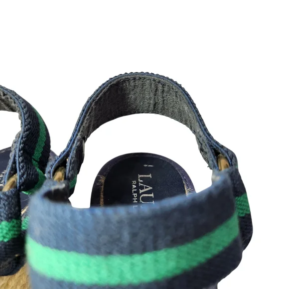 Lauren Ralph Lauren Ilene Espadrille Wedge Sandal Size 9 Navy Green Stripe 3" - Picture 7 of 10